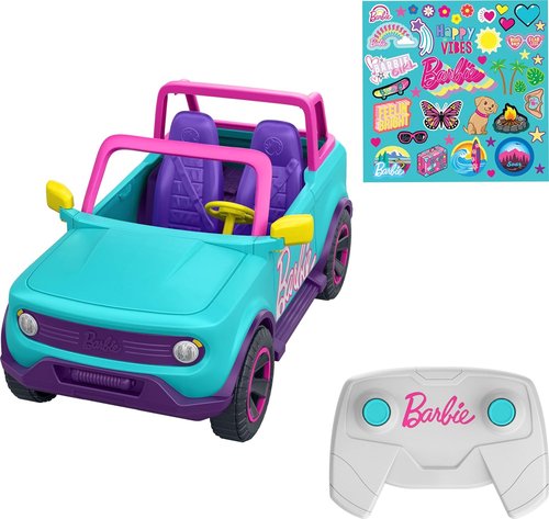 Hot Wheels Barbie RC SUV - Customizable with Stickers, Holds 2 Barbie Dolls & Accessories