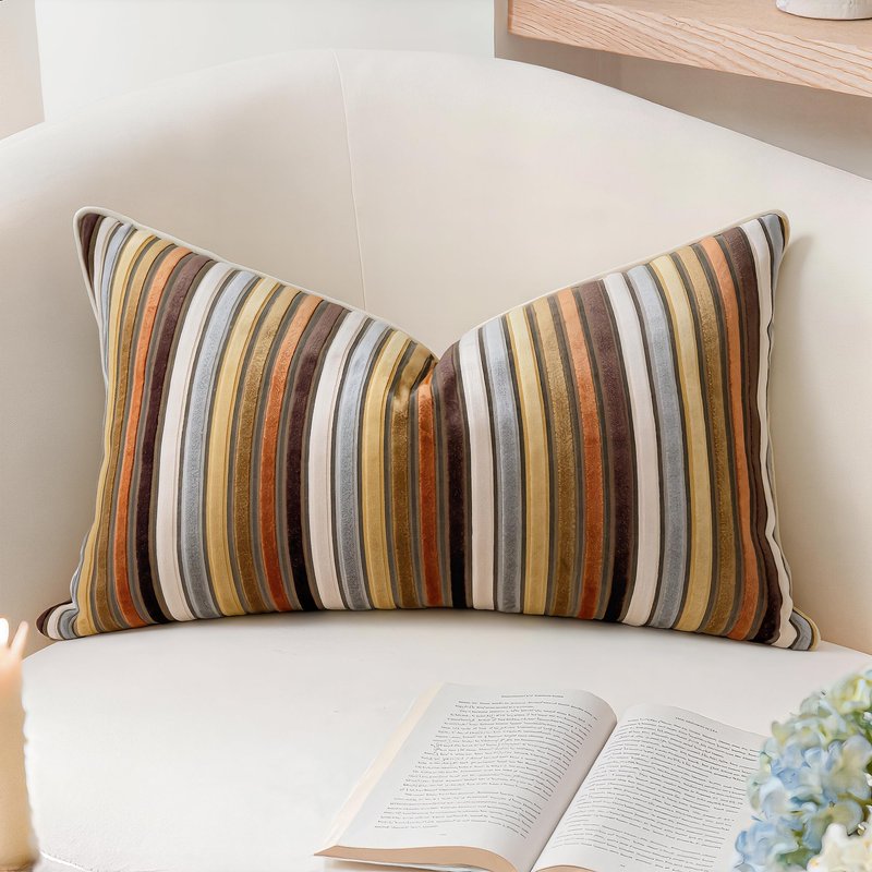 PANOD Modern Long Lumbar Throw Pillow Cover 14 x 24,Luxury Soft Velvet Pile Long Lumbar Throw Pillow for Bed Sofa Couch Livingroom Farmhouse,Yellow and Brown Decorative Boho Long Lumbar Pillow Case
