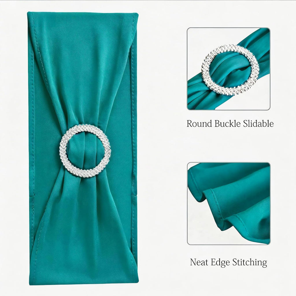 Skiennix 50 Pack Dark Turquoise Chair Sashes - Elegant Teal Bows with Buckles for Weddings & Events
