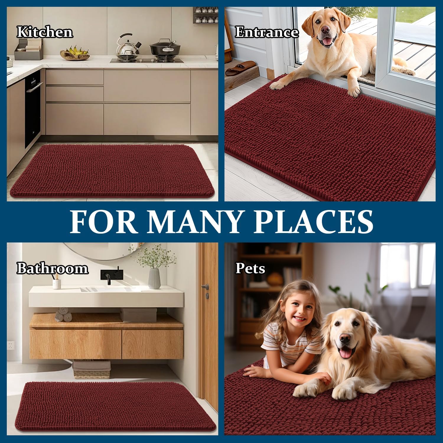OLANLY Dog Door Mat - Absorbent Non-Slip Washable Doormat for Muddy Paws | 59x35, Caramel Russet