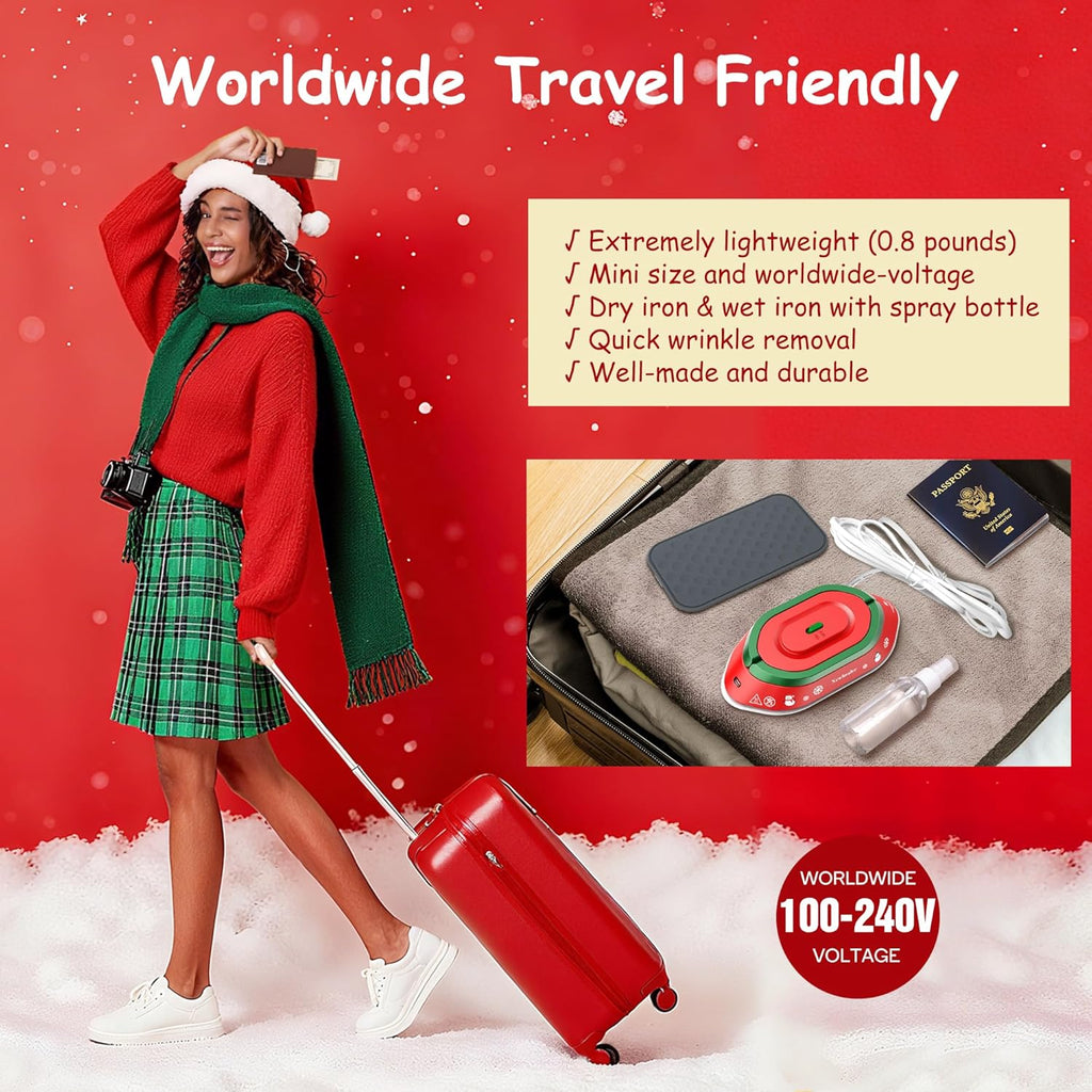 Newbealer Travel Iron - Mini Dry Iron for Clothes | Global Voltage 100-240V, 302℉, Lightweight 0.8lb, Classic Red