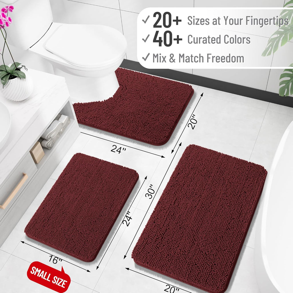 OLANLY Bathroom Runner Rugs - Soft Absorbent Chenille Bath Mat | Quick Dry, Machine Washable, 47x17, Andorra Red-Brown
