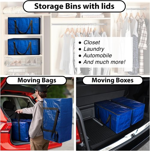 ClearSpace Heavy Duty Moving Bags - Large Storage Bags with Backpack Straps & Zippers | 6 Pack for Moving & Travel