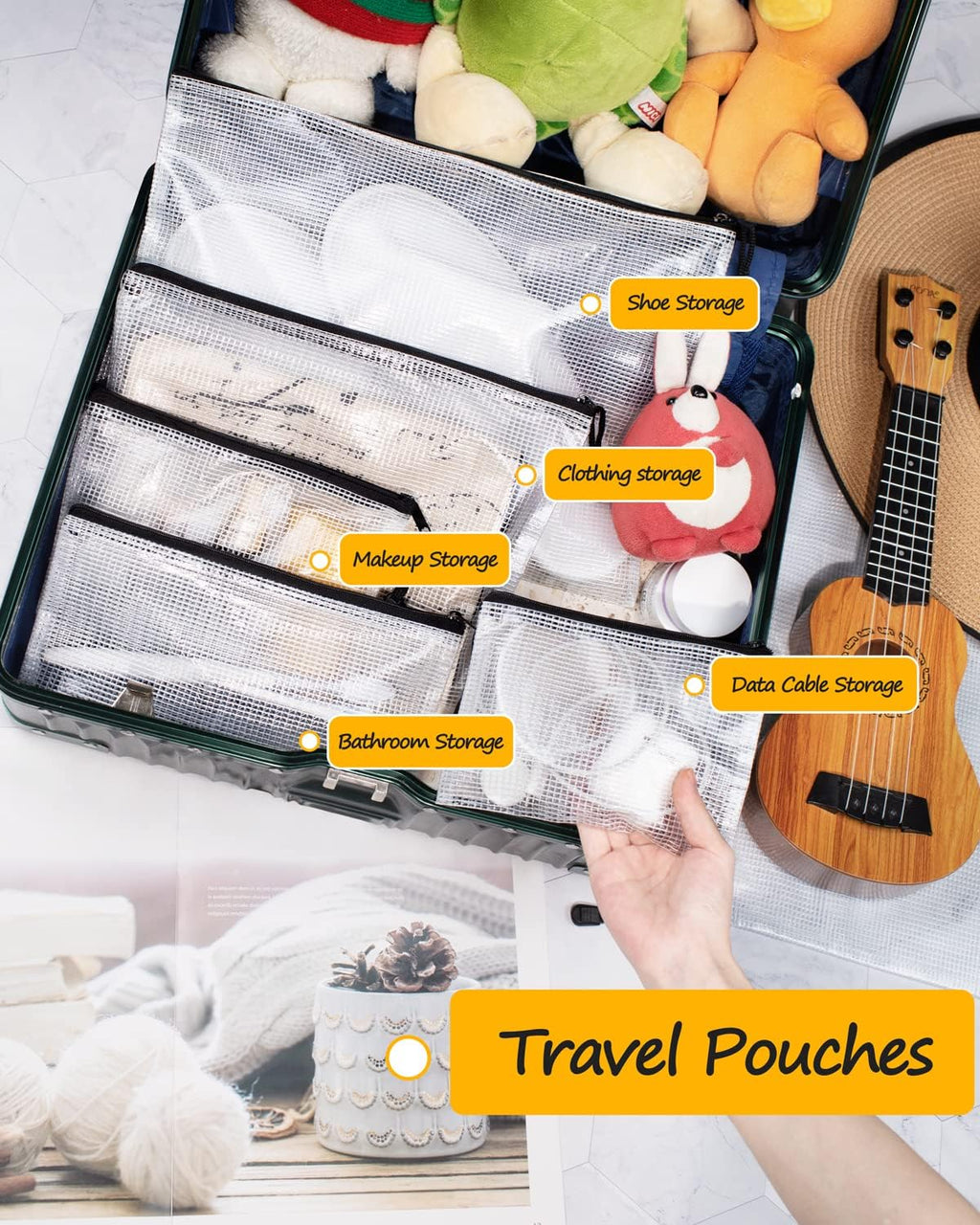 SUNEE Mesh Zipper Pouches - Water-Resistant Organizers for School & Office Supplies | 21-Pack Black Set