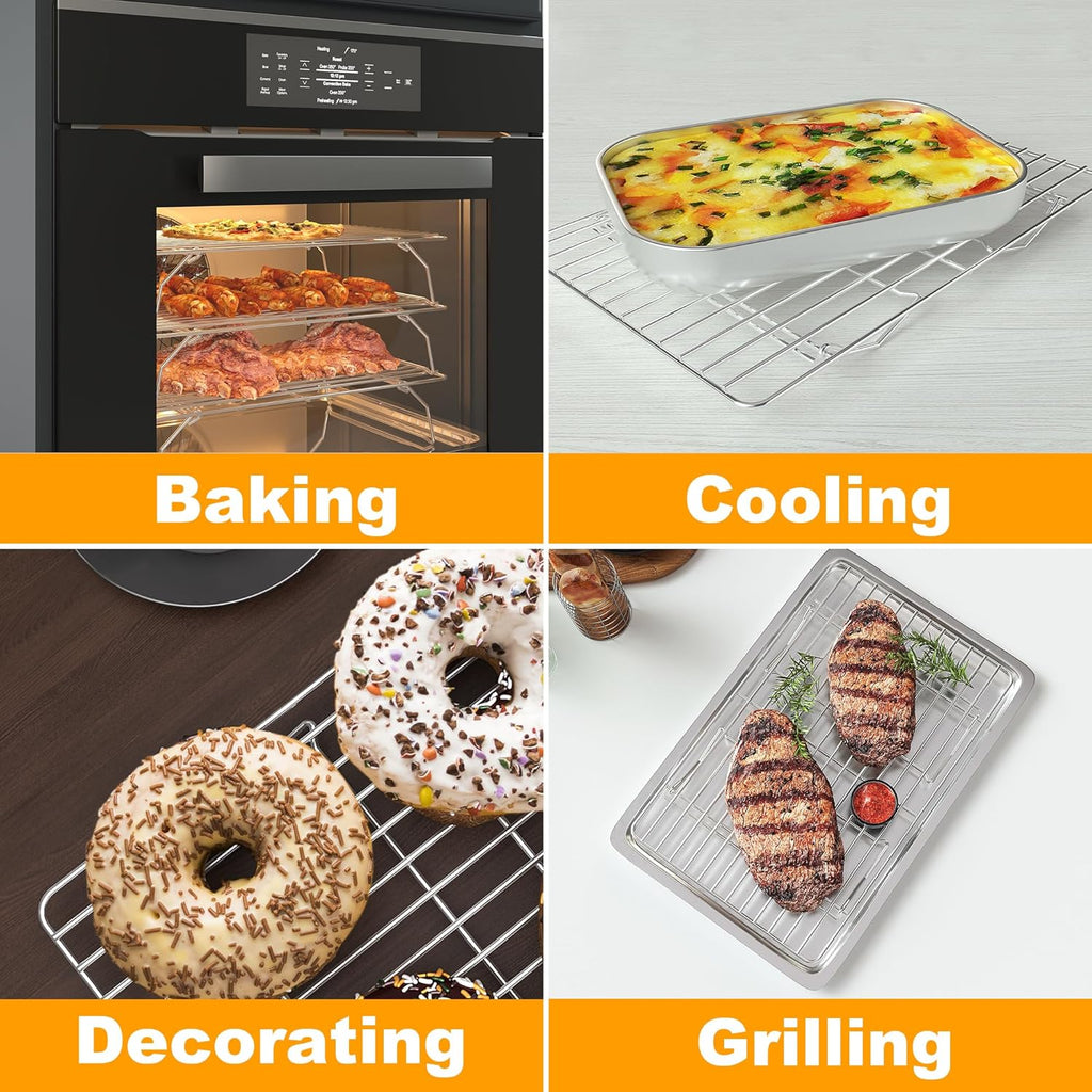 Skiennix 3-Tier Stackable Cooling Rack - Heavy Duty Baking Rack for Cookies, Pizza & Cakes - 15.8” x 10” - Oven & Dishwasher Safe