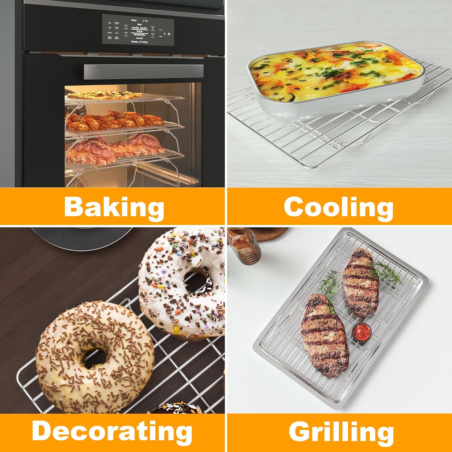 Skiennix 3-Tier Stackable Cooling Rack - Heavy Duty Baking Rack for Cookies, Pizza & Cakes - 15.8” x 10” - Oven & Dishwasher Safe