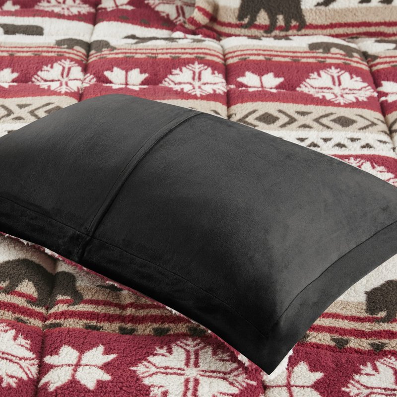 Woolrich Tunbridge Sherpa Comforter Set with Soft Faux Mink Reverse - Southwestern Rustic Cabin Print, Cozy Warm Bedding for Cold Season, Matching Shams, King/Cal King, Red/Black 3 Piece