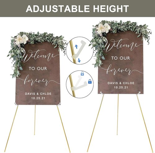 DANMO Adjustable Metal Art Easel Stand - 63'' Floor Display for Wedding Signs & Posters - Gold