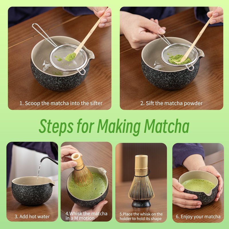TEANAGOO 12 Pcs Matcha Whisk Set Black,Ceramic Matcha Set,Matcha Kit for Ceremony,Complete Travel Matcha Tea Set,Matcha Set Whisk and Bowl with 2 Cups(7.2oz)/Traveling Bag,Gifts for Matcha Lover