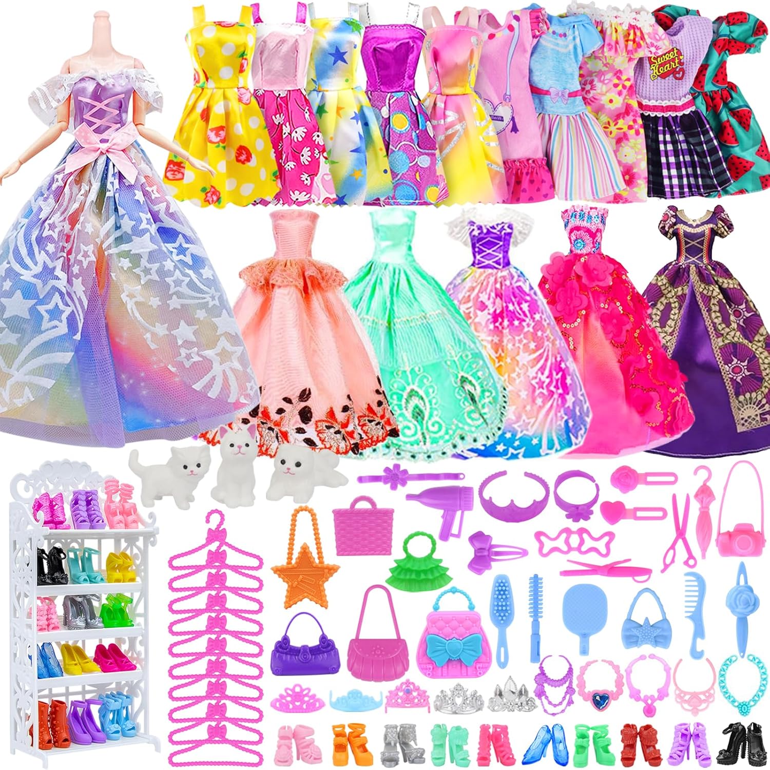 Regine Switzerland Girl Doll Clothes Closet - Stylish Wardrobe with Dresses & Shoes for 11.5-Inch Dolls