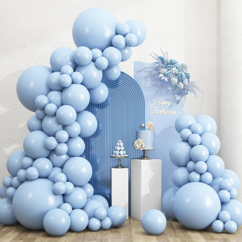 RUBFAC Light Baby Blue Balloons - 135pcs in Various Sizes for Baby Shower & Party Decor | Latex Pastel Blue