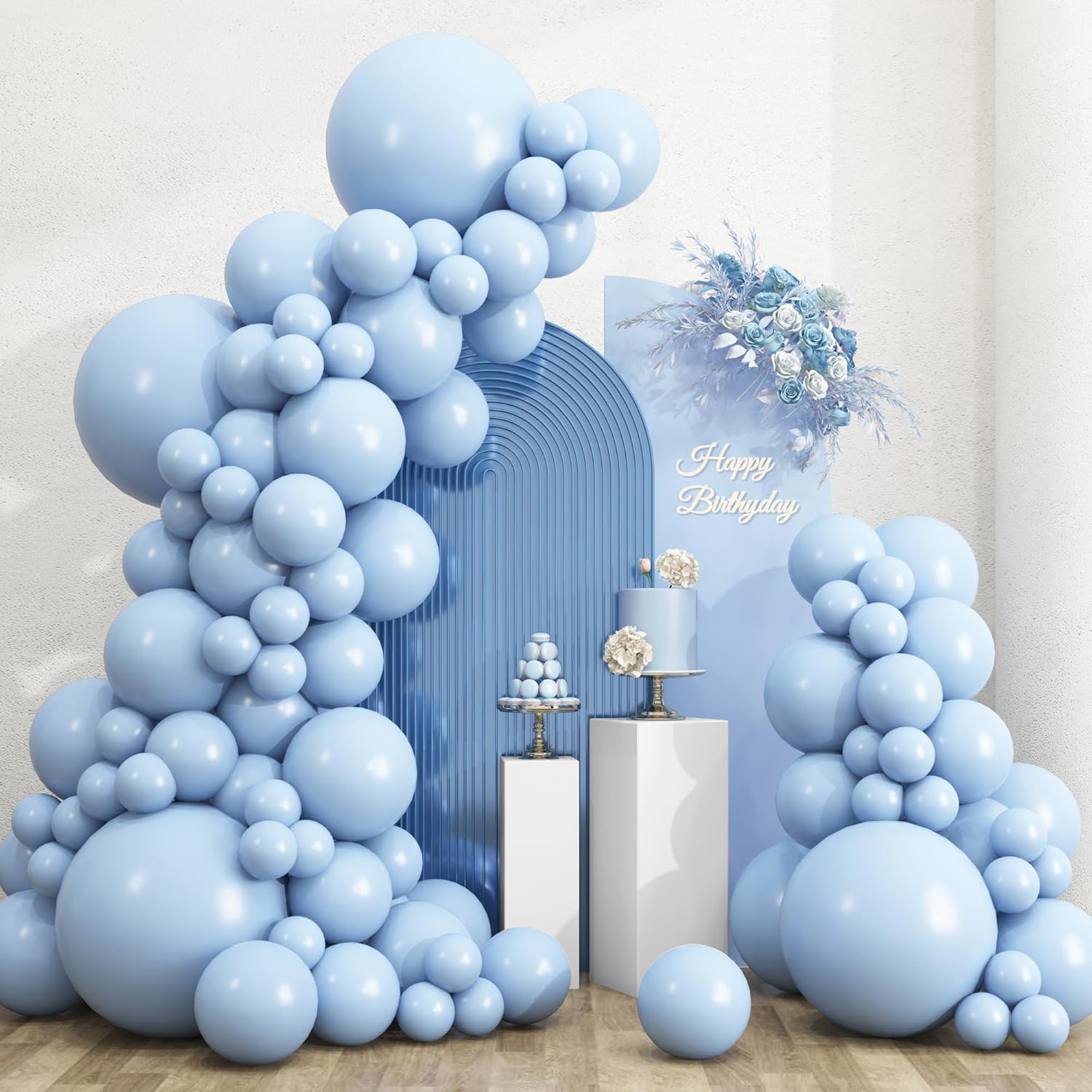 RUBFAC Light Baby Blue Balloons - 135pcs in Various Sizes for Baby Shower & Party Decor | Latex Pastel Blue