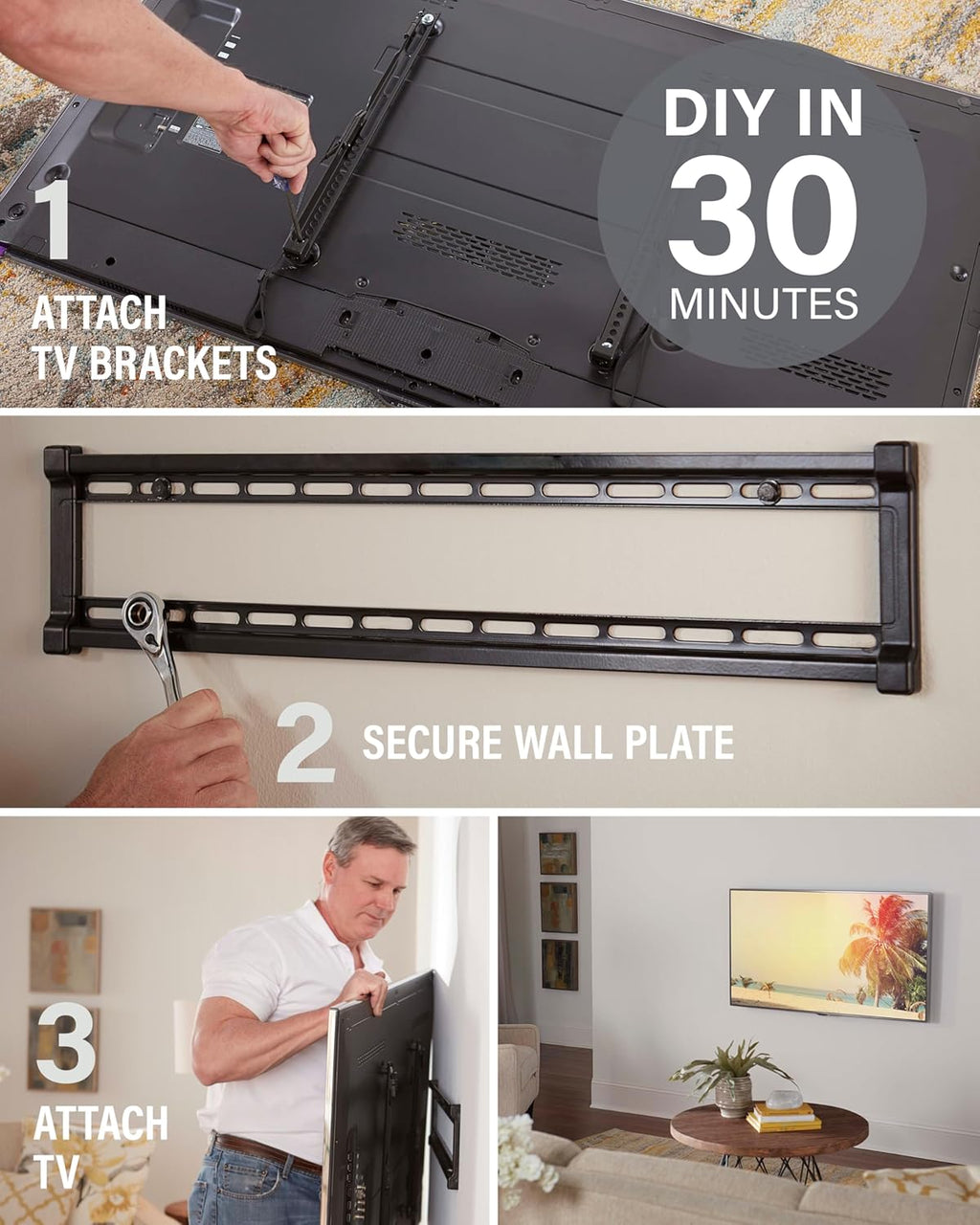 SANUS Low Profile TV Wall Mount | Universal Fixed Bracket for 40" to 80" TVs - Slim 1” Design, Easy 3-Step Install