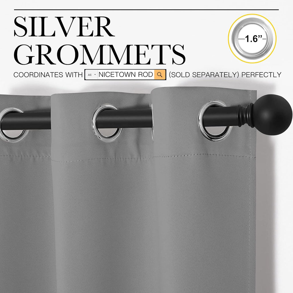 NICETOWN Thermal Insulated Blackout Curtains - Kids Window Drapes for Nursery | Silver Grey, 2 Panels (W42 x L50-Inch)