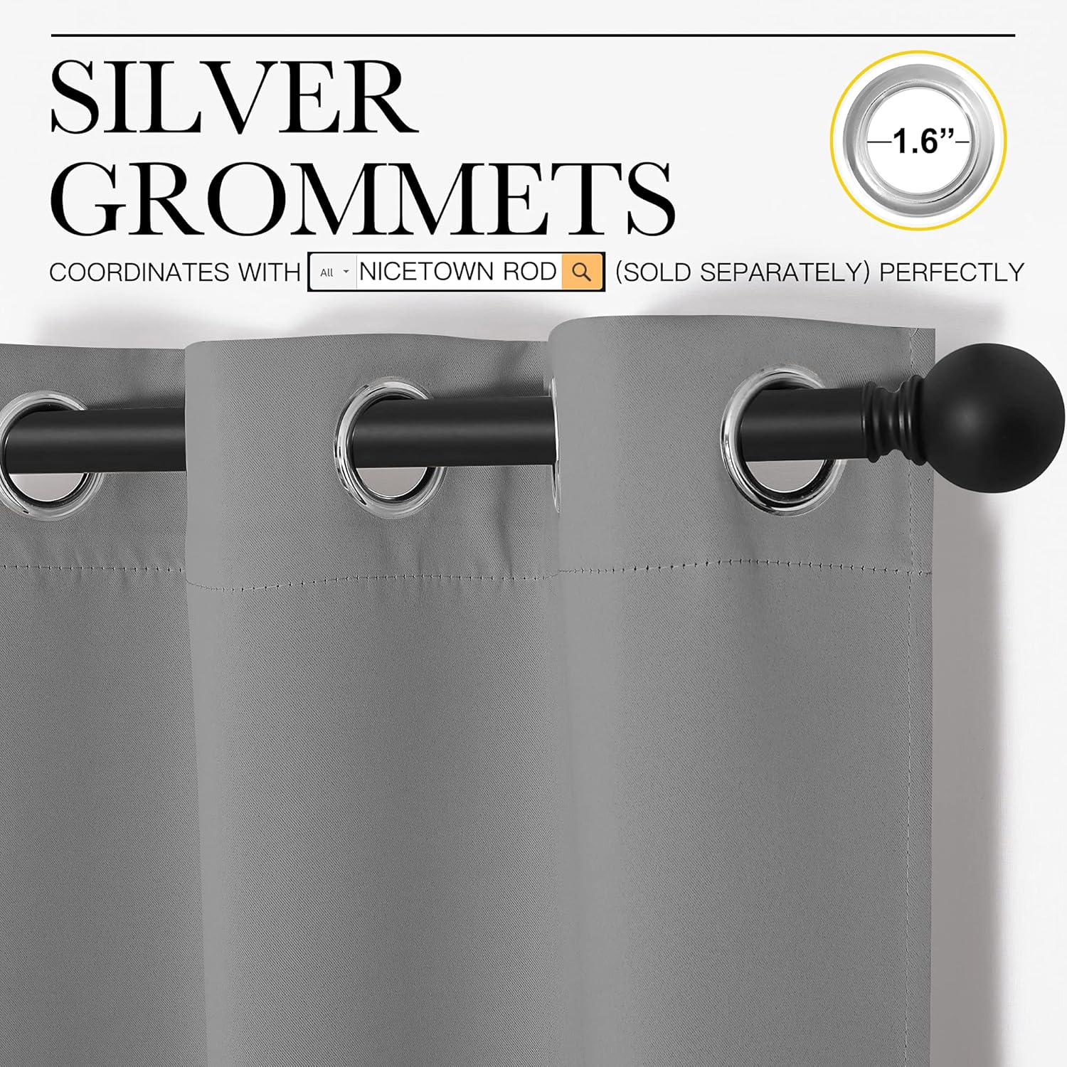 NICETOWN Thermal Insulated Blackout Curtains - Kids Window Drapes for Nursery | Silver Grey, 2 Panels (W42 x L50-Inch)