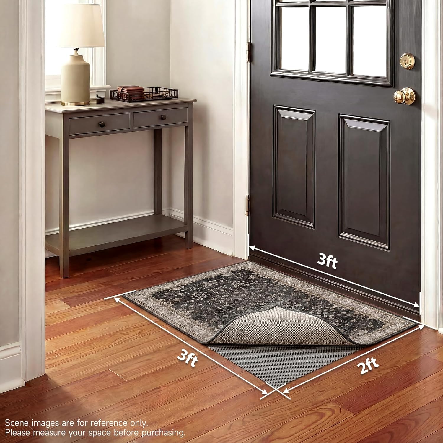 Veken Non-Slip Rug Pad Gripper - Thick Dark Grey Mat for Hardwood & Tile Floors | 2x3 Ft Size
