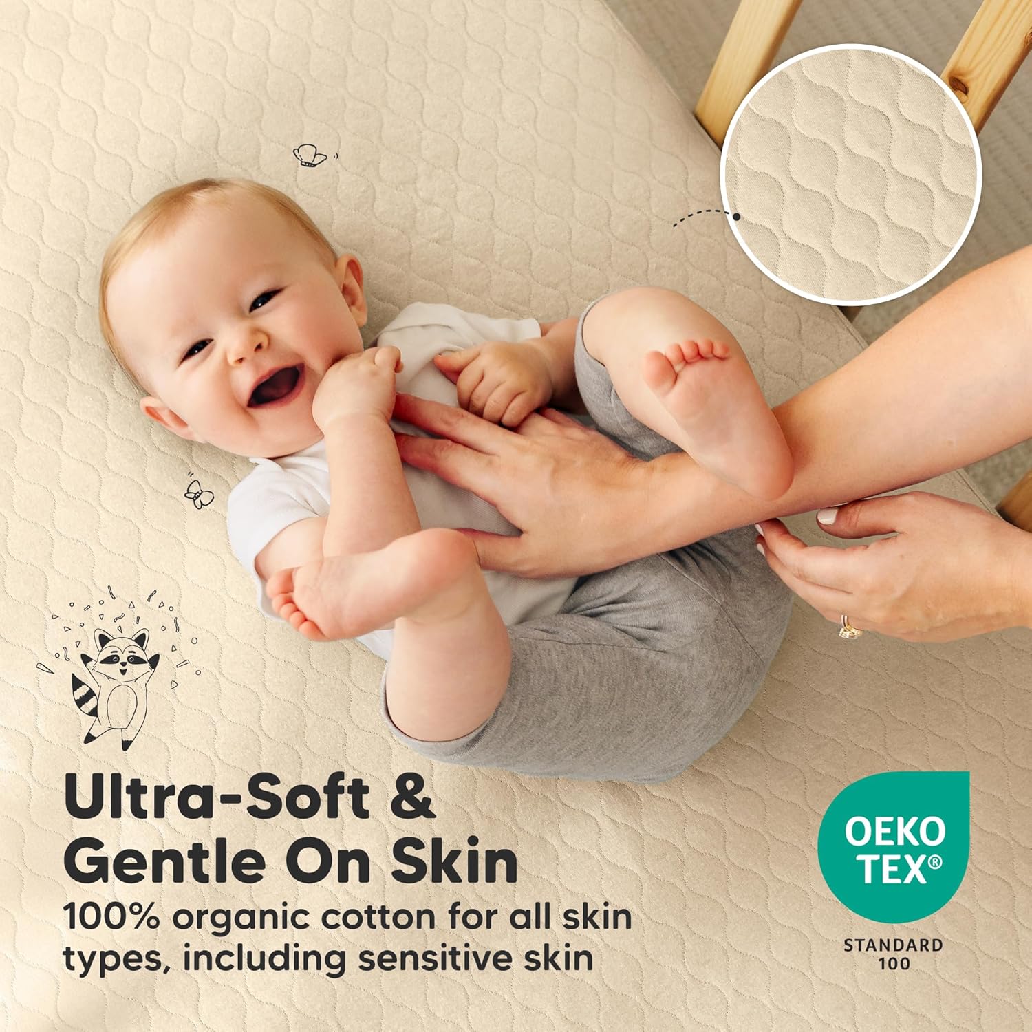 Skiennix 2-Pack Waterproof Crib Mattress Protector - Soft Quilted Cotton, Machine Washable, 52" x 28" (Khaki/Mavy)