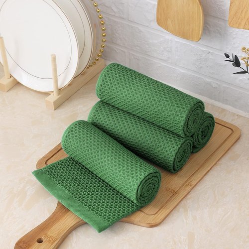 Homaxy 100% Cotton Waffle Weave Kitchen Towels, 13 x 28 Inches Super Absorbent and Machine Washable Dish Towels for Drying Dishes, 8-Packs, Grass Green