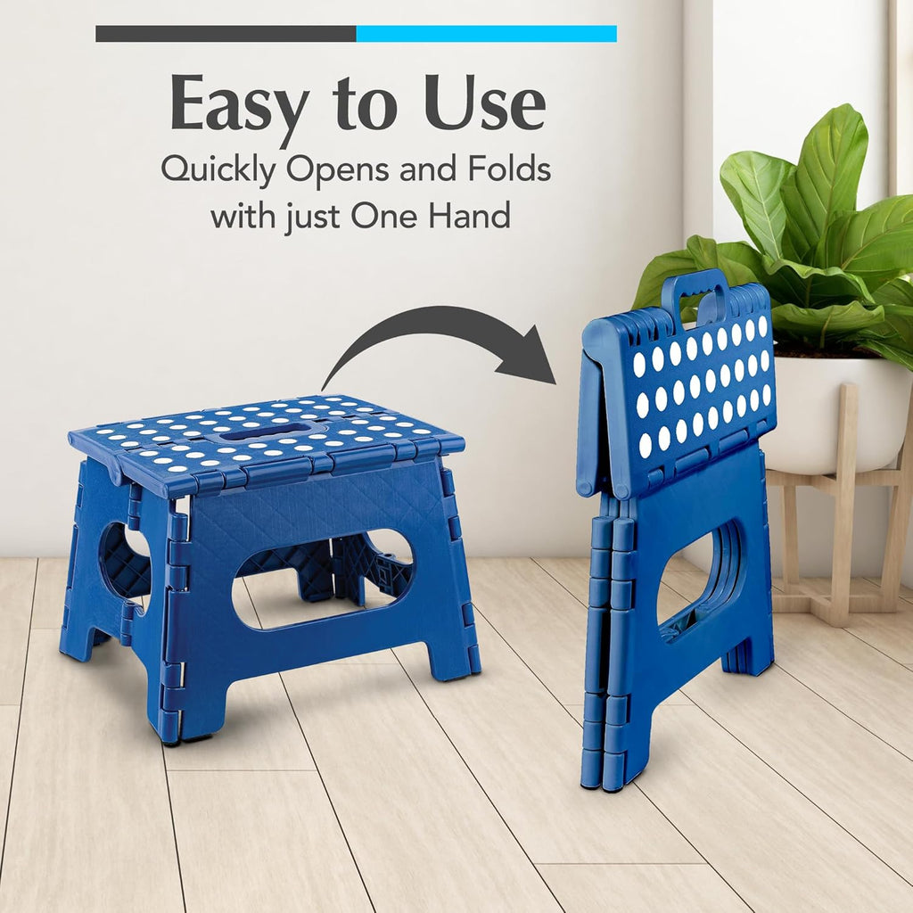 Skiennix Lightweight Folding Step Stool - Sturdy & Safe for Adults and Kids - Easy One-Flip Design | Blue
