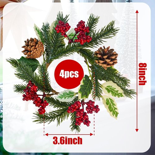 Caxchiling Mini Candle Wreaths - 4 Pcs with Pine Cones for Wedding & Home Decor | Elegant Table Centerpieces