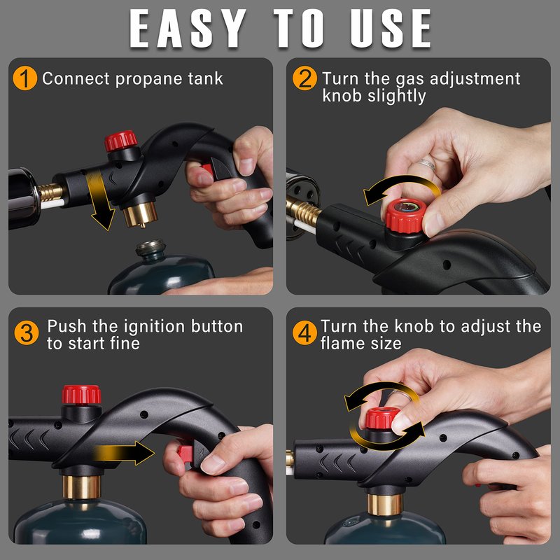 RAVS POWERFUL Propane Torch Gun, Searing Torch for Sous Vide, Steak, BBQ Grill Gun Kitchen Blow Torch, Handheld BBQ Torch, Campfire Charcoal Starter -Gas Tank Not Included