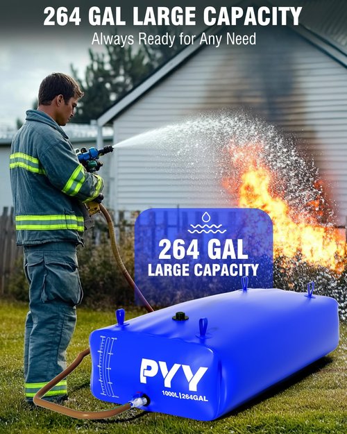 PYY Portable 264 Gallon/1000L Water Bladder - Truck Bed,Carrier Cart, Large Water Bob Bathtub Emergency Water Bladders for Outdoor RV Car Camping,Water Bladder Tank with Spigot,Overflow Kit-Blue