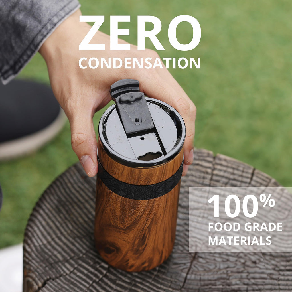 Elemental Duo-Sip 2 in 1 12oz Coffee Tumbler - Leak Proof Tumbler with Flip Lid for Slim Can Cooler - Triple Wall Insulated Tumblers for Hard Seltzer, Hot & Cold Beverages - Teakwood