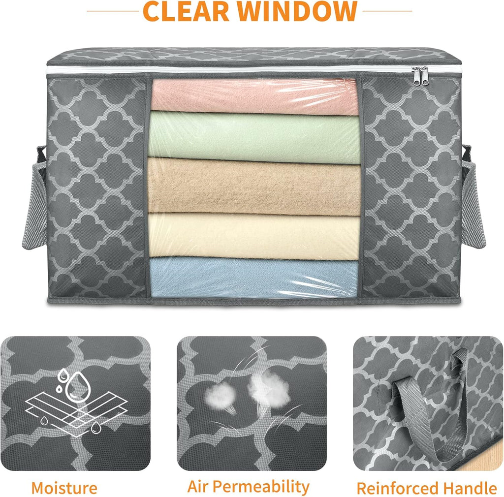 Skiennix 90L Large Storage Bag - Durable Organizer for Clothes, Comforters, Blankets & Toys | 6 Pack