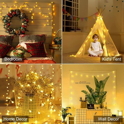 Minetom Globe String Lights - 33 ft 100 LED Crystal Fairy Lights with Remote & 8 Modes | Warm White Decor for Patio, Garden, Party