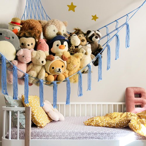 Mirolam Stuffed Animal Storage Hammock Net - Large Hanging Organizer for Nursery Decor - Blue