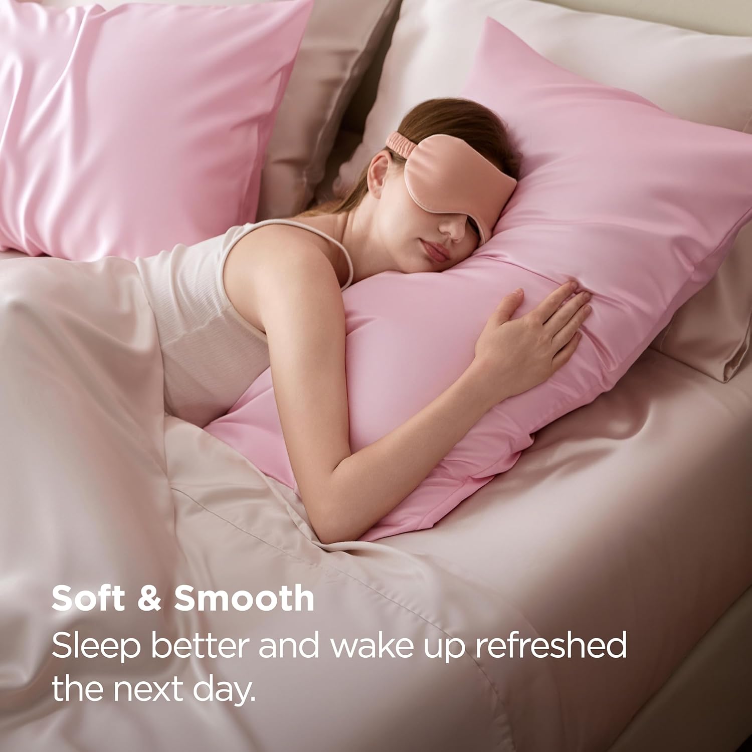 Bedsure King Size Satin Pillowcase Set - Pink Silky Pillow Cases for Hair & Skin, 20x36 Inches (2pcs)