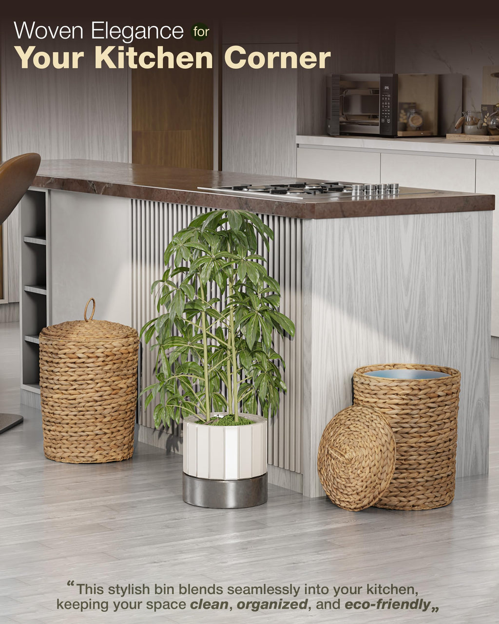 BLUEWEST 4.5 Gallons Wicker Trash Can with Lid, Handwoven Rattan Trash Can, Woven Decorative Wastebasket, Wicker Waste Basket with Removable Plastic Inner Bin for Bathroom, Bedroom, Office, or Kitchen