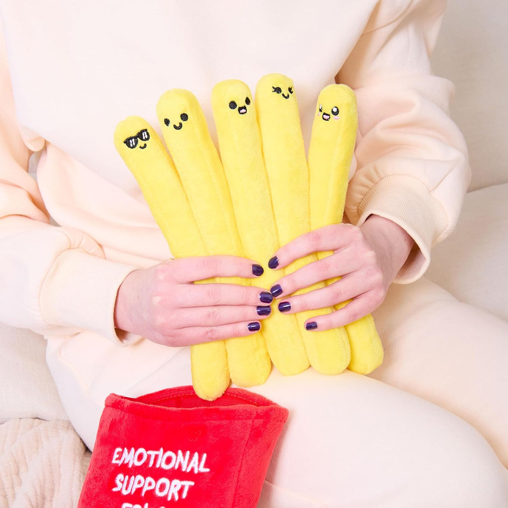 Relatable Emotional Support Fries | Cuddly Plush Toys - 5 Squishy Stuffed Animals with Basket
