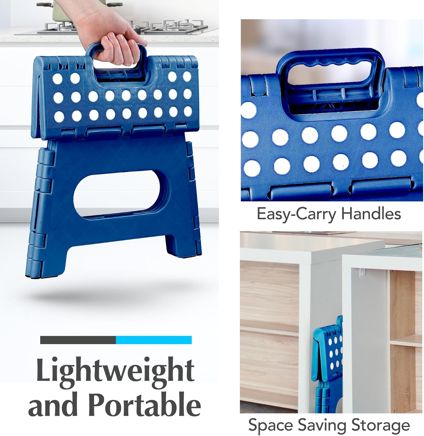 Skiennix Lightweight Folding Step Stool - Sturdy & Safe for Adults and Kids - Easy One-Flip Design | Blue