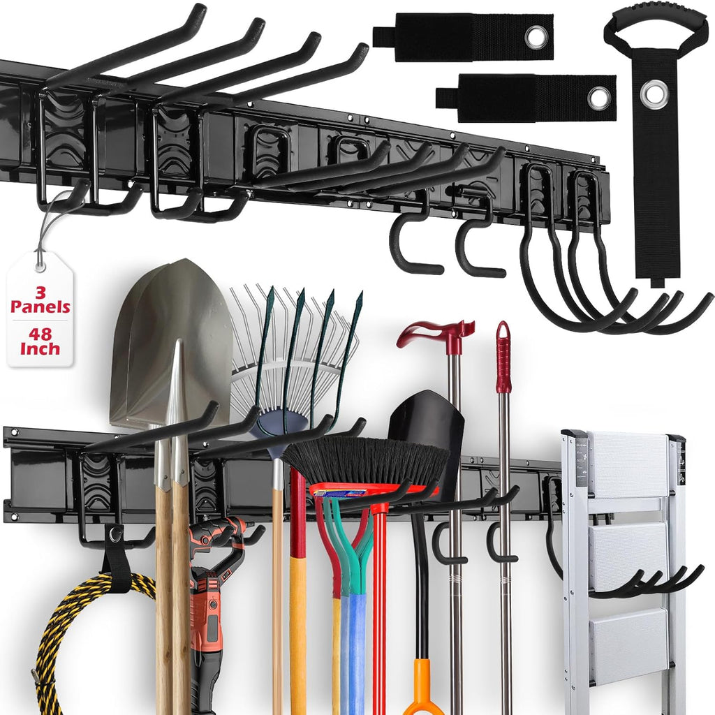 SEDY 48" Heavy-Duty Garage Wall Organizer - Adjustable Tool Storage Rack with 8 Hooks & 300lbs Capacity