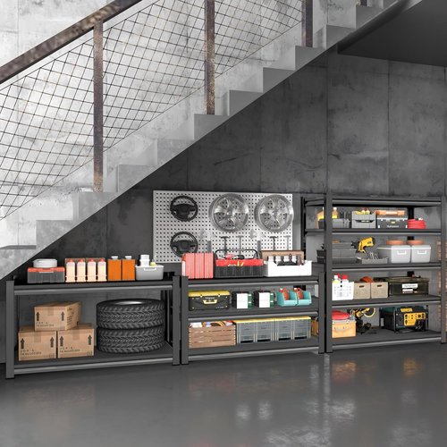 Metal Garage Shelving - Heavy Duty 3-Tier Utility Shelves | Adjustable Freestanding Rack - 48'' Wide, Black