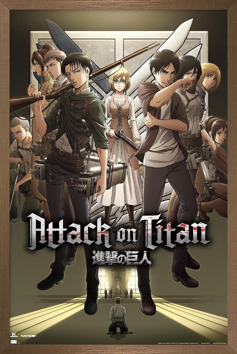 Trends International Attack on Titan: Season 3 - Group Wall Poster, 22.4L x 14.7W, Bronze Framed Version