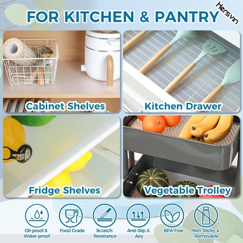 Hersvin Shelf Liners 16 in x 20 ft EVA Drawer Mats, Non-Adhesive Cupboard Protector, Kitchen Cabinet Lining Fridge Liner (Clear Stripe, 40.7x610cm)