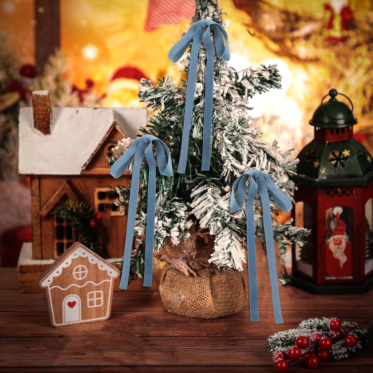 Skiennix Velvet Bows Christmas Tree Ornaments - Vintage Double-Faced Ribbon Bows | 24 Pcs, Dusty Blue (5 x 7 Inch)