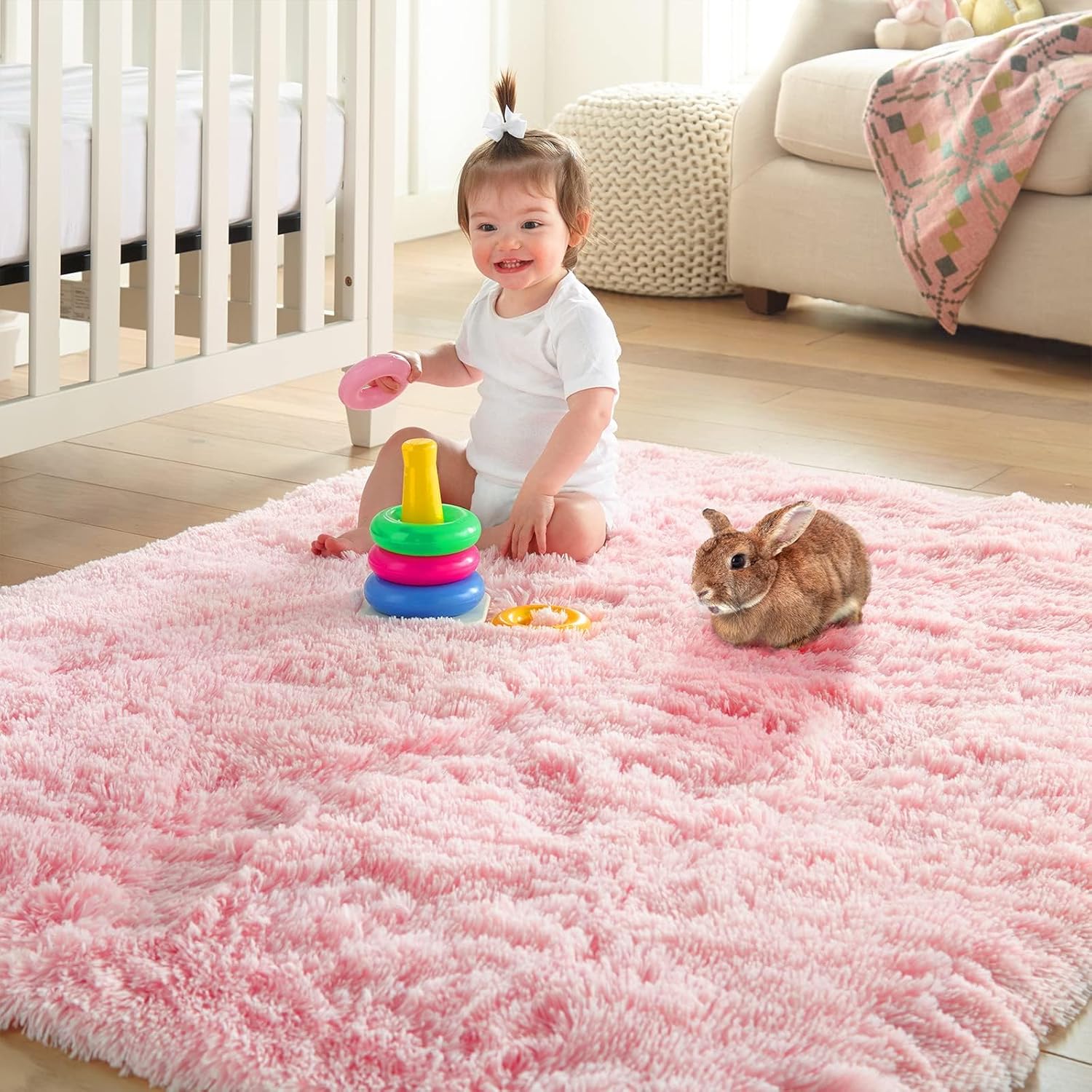 Ophanie 3x5 Pink Area Rug - Non-Slip Fluffy Dorm & Bedroom Essential | Aesthetic Home Decor