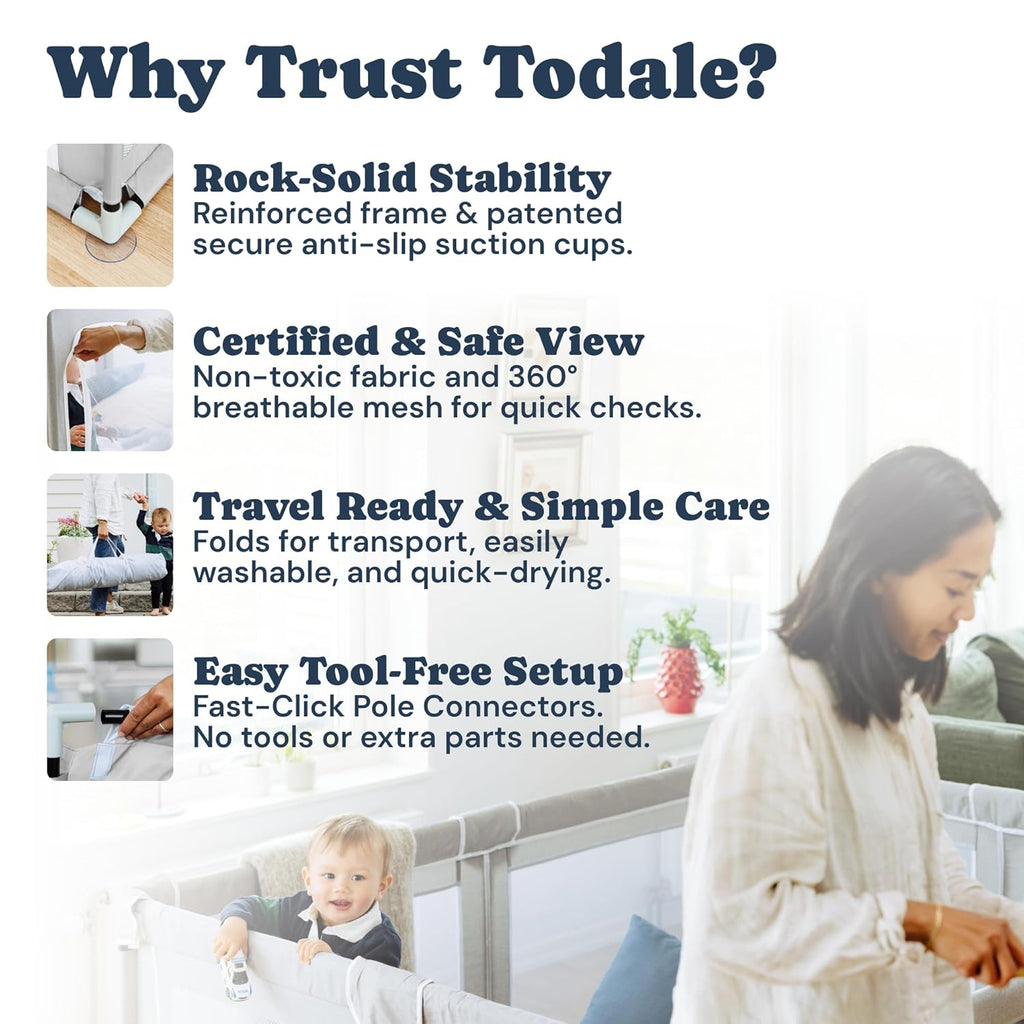 Todale Baby Playpen - Grey Foldable Playpen for Infants & Toddlers | Easy Setup & Ventilated Design - 50 x 50 x 27 in