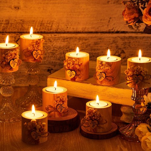 Otuuz 24 Pcs Rustic Wedding Party Favor Candle Holders Bridal Shower Favors Wooden Candles Favors Gifts Souvenirs for Guest Romantic Gifts Wedding Decorations (Light Brown)