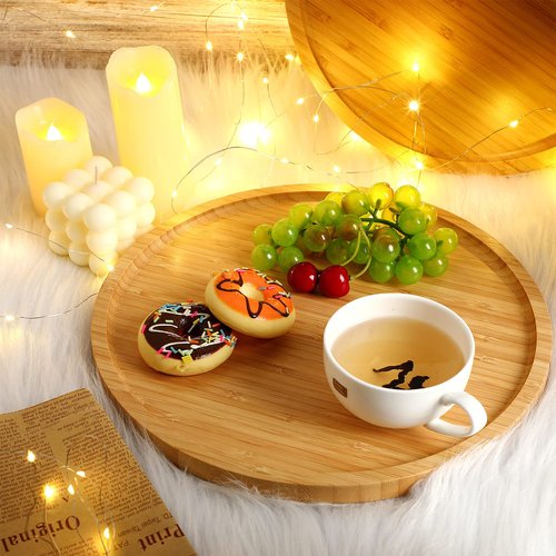 Meanplan 12 Pcs Charcuterie Board Bulk Round Wood Trays Bamboo Serving Platter with Rim Polished Wooden Vegetable Platter for Holding Fruit Bread Pizza Party Decor (11.8 Inch)