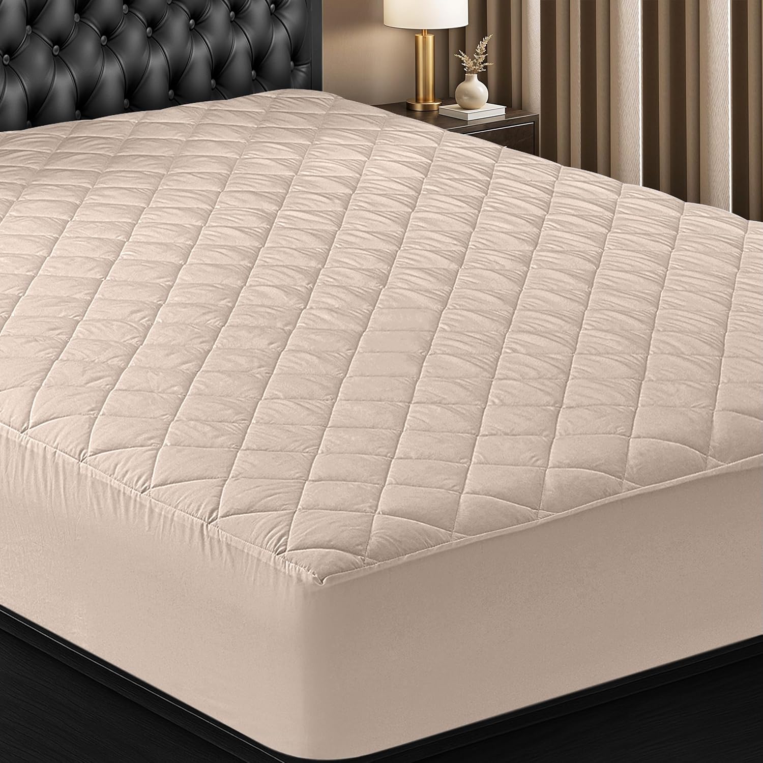 Utopia Bedding Quilted Fitted Mattress Pad - Queen Size Deep Pocket Protector | Machine Washable Beige
