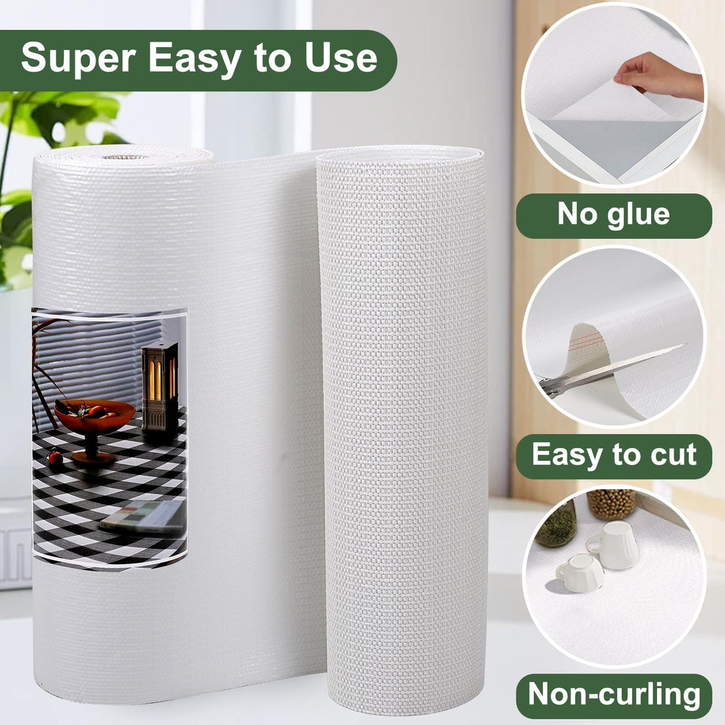 Practical White Shelf Liners for Kitchen Cabinets 18" x10FT, Non-Adhesive Drawer Liner, Non-Slip Strong Grip Cabinet Liner Thickened Mats Waterproof Shelf Paper for Countertop, Cupboard, Dressers