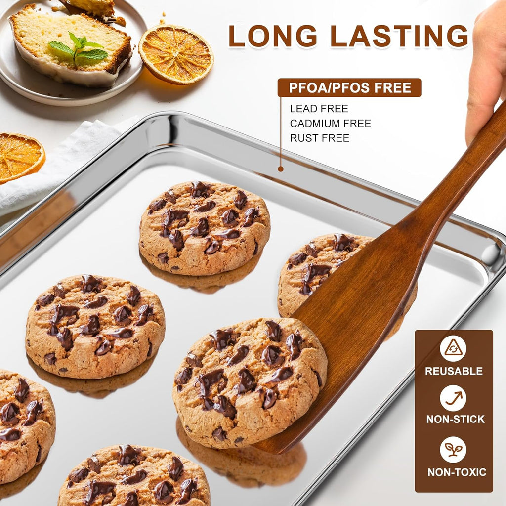Regine Switzerland Baking Sheet Set - Commercial Grade Stainless Steel Cookie Sheets | Thicker, Nonstick, Rust & Warp Resistant - 17.5''x13'' & 15.7''x12''