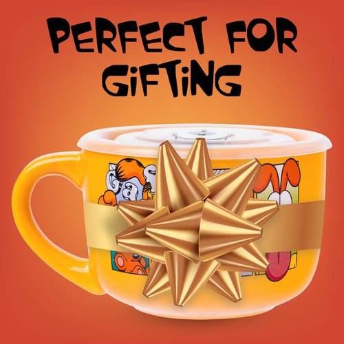 Silver Buffalo Garfield Never Trust a Smiling Cat Featuring Odie, Arlene, Nermal, and Pooky Ceramic Soup Mug with Vented Plastic Lid, 24 Ounces