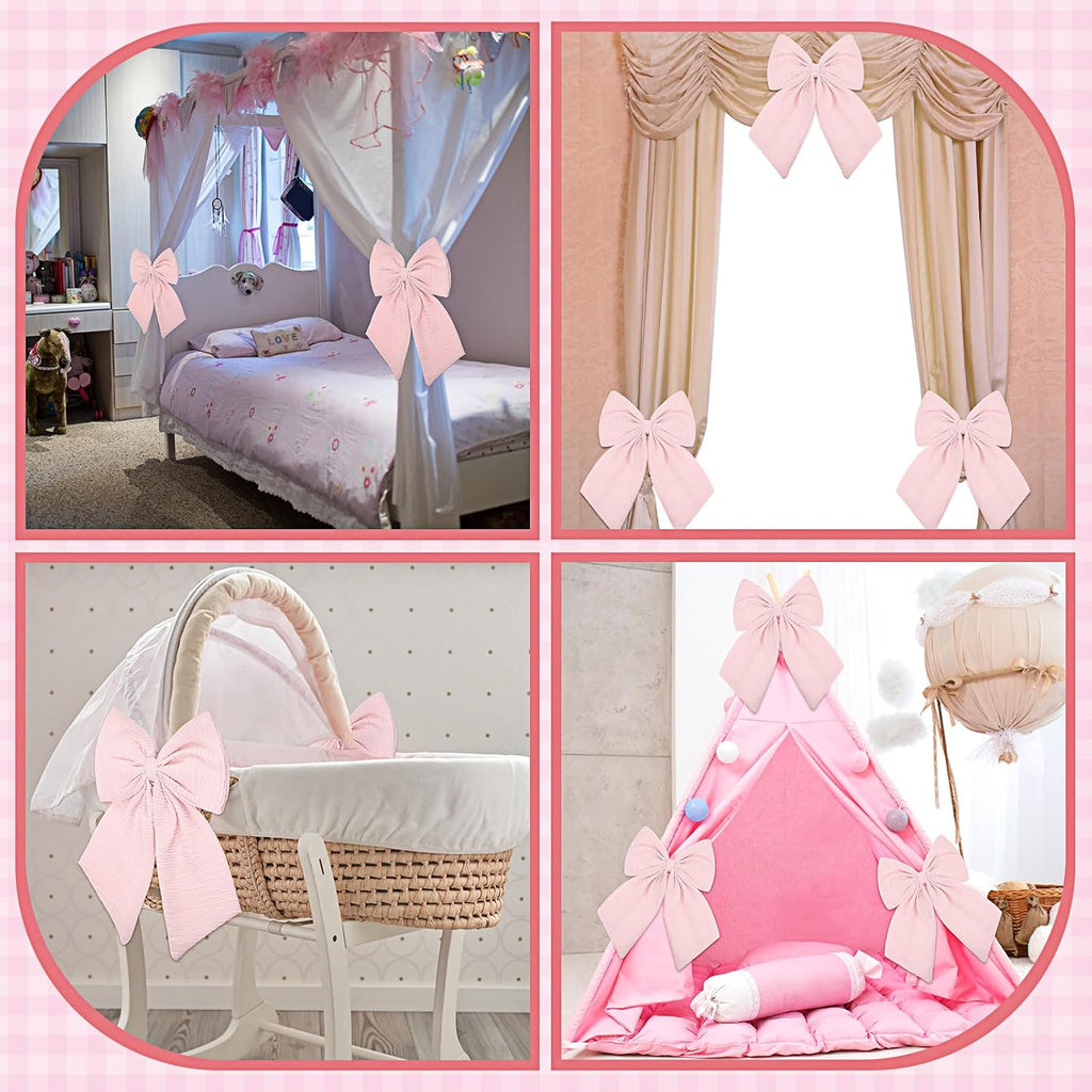Riceshoot Large Crib Bows - 11 x 16 Inch Coquette Bow Decorations for Nursery | Pink Infant Bassinet Decor