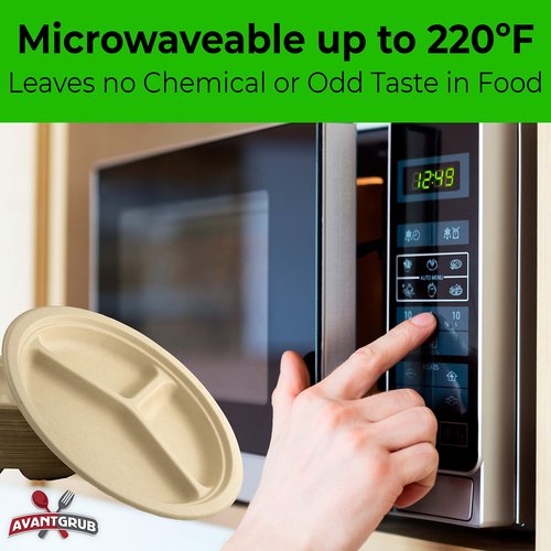 Restaurant-Grade Biodegradable 10 Inch 3-Compartment Plates Bulk 200Pk. Great for Lunch and Dinner Parties. Disposable Compostable Wheatstraw Divided Plates are Leakproof and Microwave Safe.