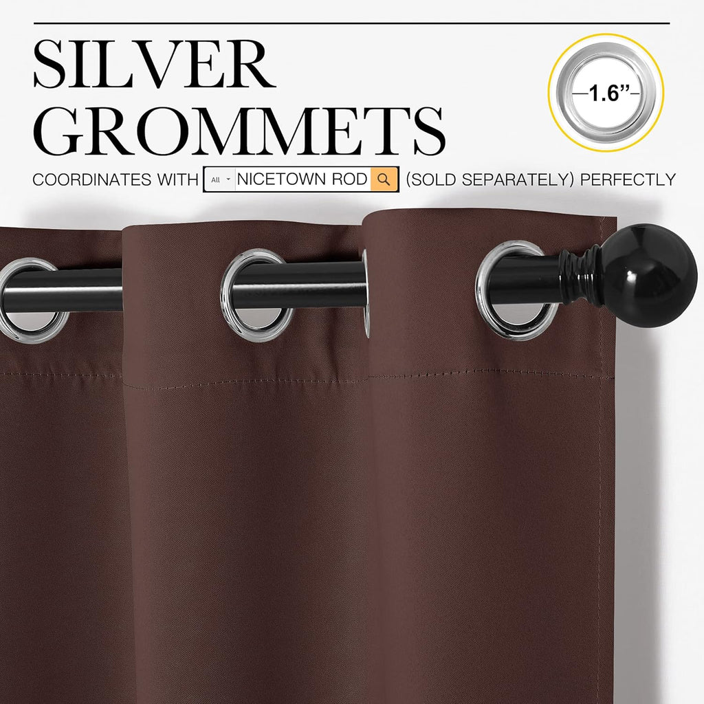 NICETOWN Blackout Curtains - Thermal Insulated Grommet Top for Bedroom Privacy | Chocolate Brown, 42 x 63 Inches
